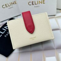Celine Accordeon Card Holder in Bicolour Grained Calfskin White/Burgundy