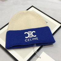 Celine Triomphe Beanie in Seamless Cashmere Blue/Beige