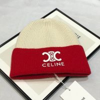 Celine Triomphe Beanie in Seamless Cashmere Red/Beige