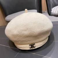 Celine Triomphe Beret Hat in Wool Beige