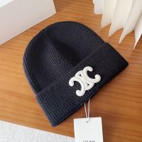 Celine Triomphe Knitted Hat in Wool Black/White