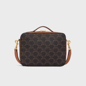 Celine Box Messenger in Triomphe Canvas and Calfskin Brown