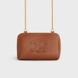 Celine Chain Clutch in Smooth Calfskin with Cuir Triomphe Brown