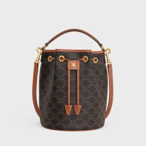 Celine Clara Bucket Bag in Triomphe Canvas Brown