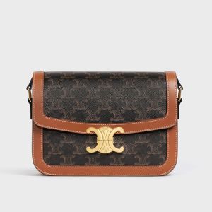 Celine Classique Triomphe Bag in Triomphe Canvas and Calfskin Brown