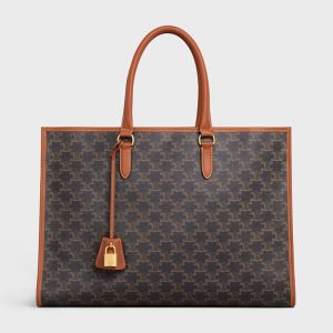 Celine Horizontal Cabas Bag In Triomphe Canvas Brown