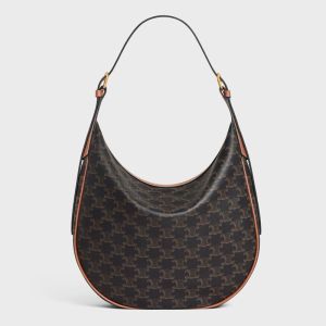 Celine Heloise Bag in Triomphe Canvas and Calfskin Brown