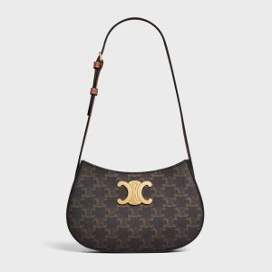 Celine Medium Tilly Bag in Triomphe Canvas and Calfskin Brown