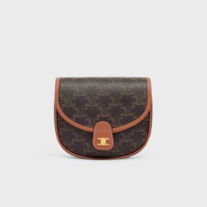 Celine Mini Besace Bag in Triomphe Canvas and Calfskin Brown