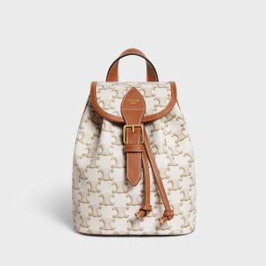 Celine Mini Folco Backpack in Triomphe Canvas and Calfskin White/Black