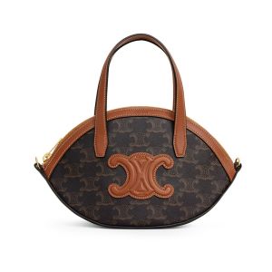 Celine Oval Handbag Cuir Triomphe in Triomphe Canvas Brown