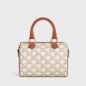 Celine Small Boston Bag in Triomphe Canvas White