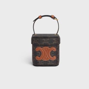 Celine Small Box Shoulder Bag Cuir Triomphe in Triomphe Canvas Brown
