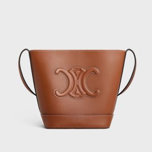 Celine Small Bucket Bag in Smooth Calfskin with Cuir Triomphe Brown