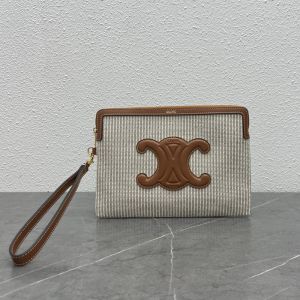 Celine Small Strap Pouch in Textile with Cuir Triomphe Grey