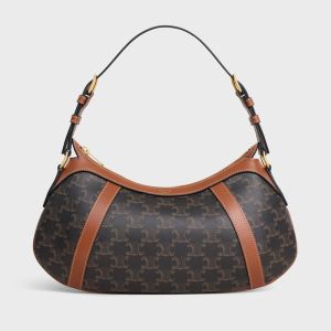Celine Striped Hobo in Triomphe Canvas Brown