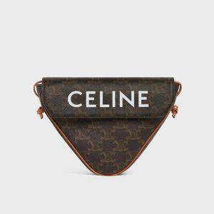 Celine Triangle Bag in Triomphe Canvas with Celine Print Brown