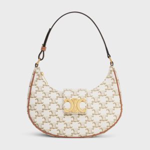 Celine Medium Ava Triomphe Bag in Triomphe Canvas White