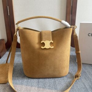 Celine Medium Louise Bucket Bag in Suede Brown
