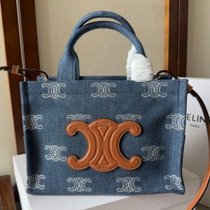 Celine Small Cabas Thais Bag in Embroidered Triomphe Denim Blue