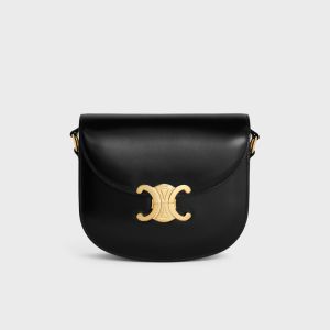 Celine Teen Besace Bag Triomphe in Shiny Calfskin Black
