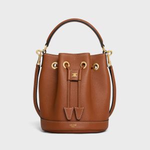 Celine Teen Clara Bucket Bag in Supple Grained Calfskin Brown
