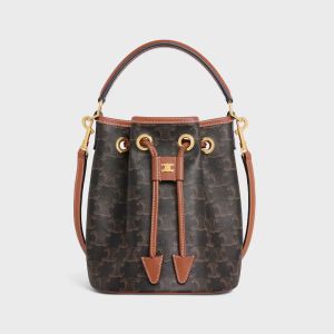 Celine Teen Clara Bucket Bag in Triomphe Canvas Brown