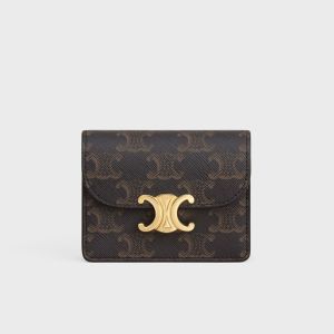 Celine Business Card Holder with Flap Triomphe in Triomphe Canvas Brown