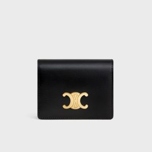 Celine Business Card Holder with Triomphe in Shiny Calfskin Black