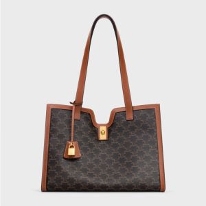 Celine Cabas 16 Bag in Triomphe Canvas Brown