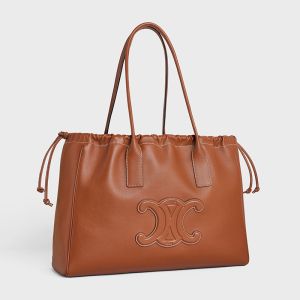 Celine Cabas Drawstring Bag Cuir Triomphe in Smooth Calfskin Brown