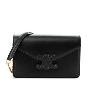 Celine Margo Wallet On Chain Cuir Triomphe in Shiny Calfskin Black