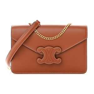 Celine Margo Wallet On Chain Cuir Triomphe in Shiny Calfskin Brown