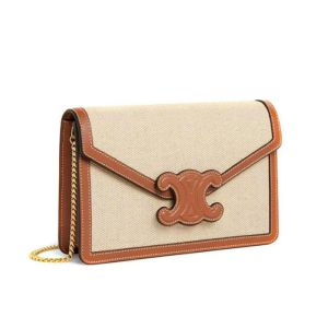 Celine Margo Wallet On Chain Cuir Triomphe in Textile with Cuir Triomphe Beige