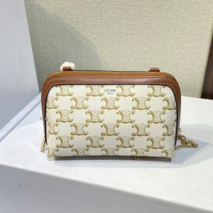 Celine Clutch On Chain in Triomphe Canvas with Celine Paris Print White
