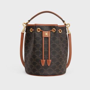 Celine Clara Bucket Bag in Triomphe Canvas Brown