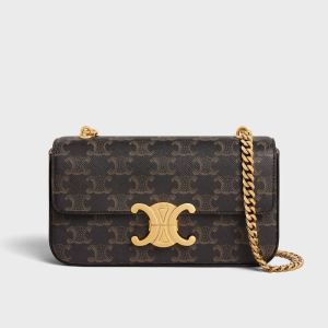 Celine Chain Claude Shoulder Bag in Triomphe Canvas Brown