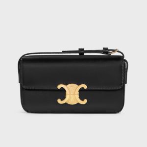 Celine Claude Shoulder Bag in Shiny Calfskin Black