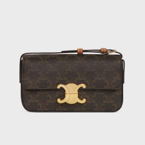 Celine Claude Shoulder Bag in Triomphe Canvas Brown