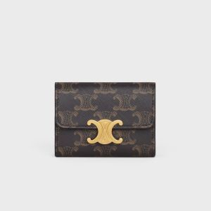 Celine Small Compact Wallet with Coin Triomphe in Triomphe Canvas Brown