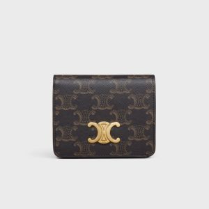 Celine Compact Wallet with Triomphe In Triomphe Canvas Brown