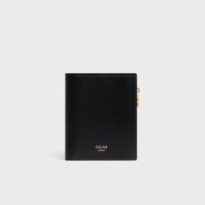 Celine Compact Wallet with Triomphe Charm In Shiny Calfskin Black