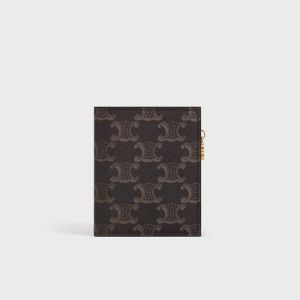 Celine Compact Wallet with Triomphe Charm In Triomphe Canvas Brown