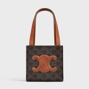 Celine Cube Bag Cuir Triomphe in Triomphe Canvas Brown