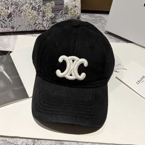 Celine Embroidery Triomphe Baseball Cap in Cotton with Ventilation Eyelets Black