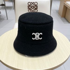 Celine Embroidery Triomphe Bucket Hat in Wool Black
