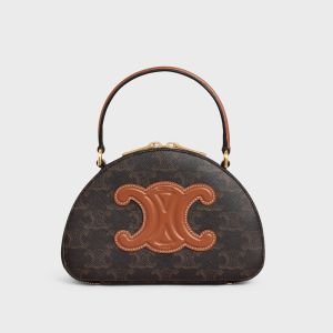 Celine Half Moon Case Cuir Triomphe in Triomphe Canvas and Calfskin Brown