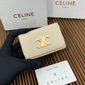 Celine Key Case in Shiny Calfskin with Triomphe Beige
