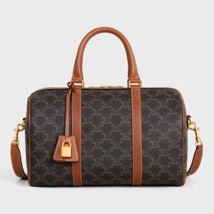 Celine Large Boston Bag in Triomphe Canvas Brown