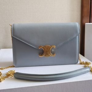 Celine Margo Wallet On Chain in Shiny Calfskin Blue